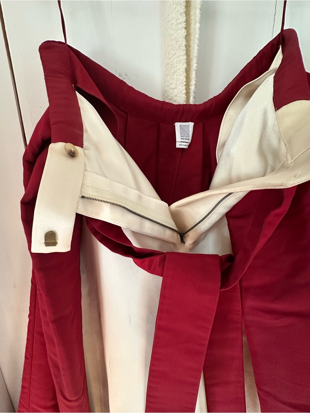 Rosie Assoulin Burgundy Strapless skirt/pants with Ivory Interior